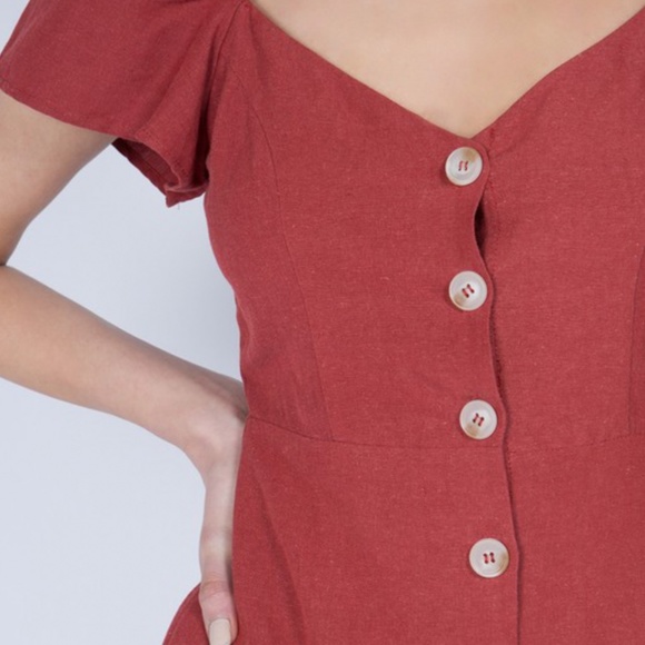 Red button down dress mini cap sleeve - Picture 9 of 10